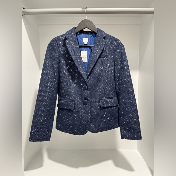 NEW J.Crew Women’s Navy Tweed Silver Sequin Schoolboy Blazer size 0 academia - Picture 5 of 11